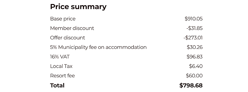 mirai tasa resort resumen final precio total