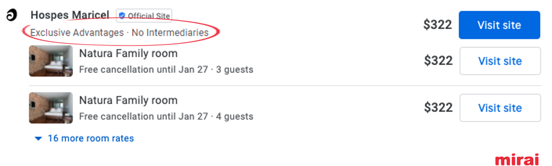 6. Callouts in Google Hotel Ads - Mirai