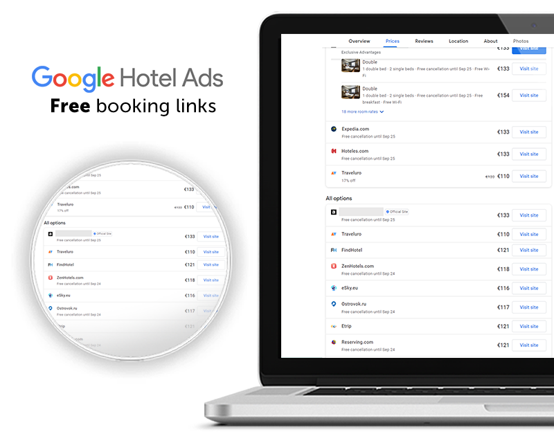 Free Google hotel booking links