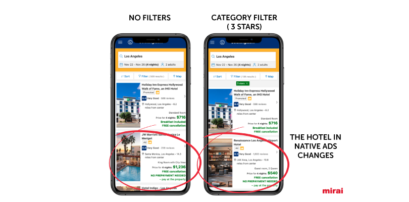 Category filter Booking Native Ads Mirai