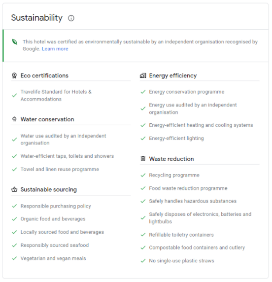 eco sustainable hotel listing on google Mirai