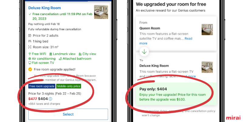 Free room type upgrade Booking mirai