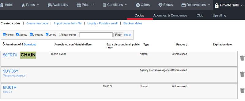 extranet mirai chains private sale codes