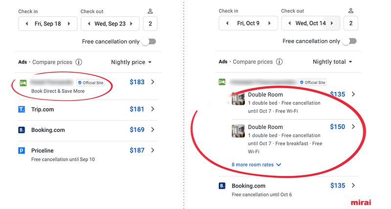  room types mirai metasearch