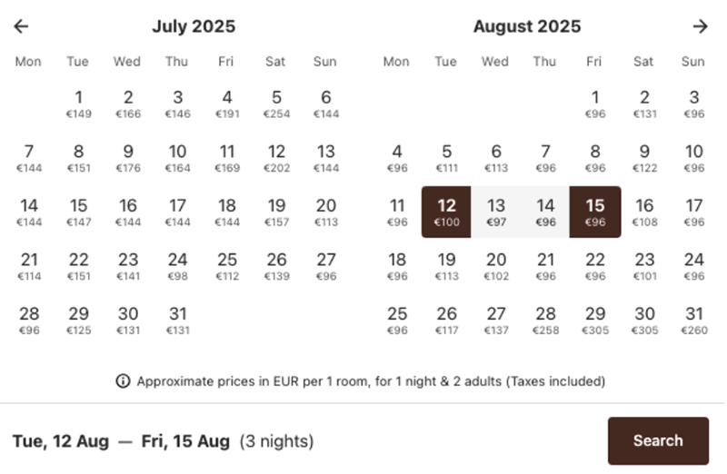 minimum price night calendars new mirai hotel booking engine