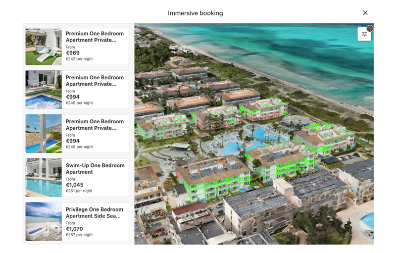 mirai 3D booking engine immersive experience