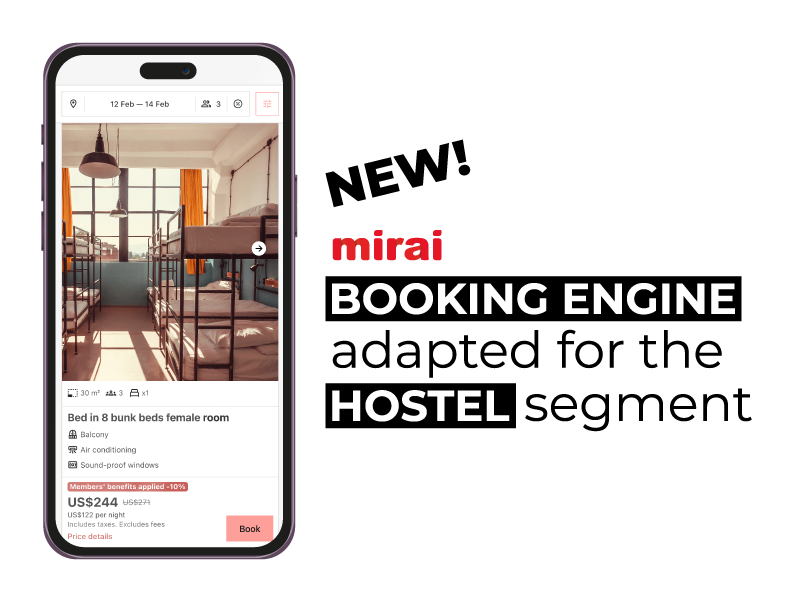 mirai booking engine adapted hostel segment