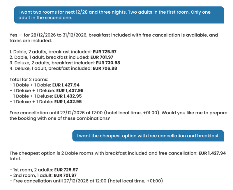 sarai conversation multi room booking mirai