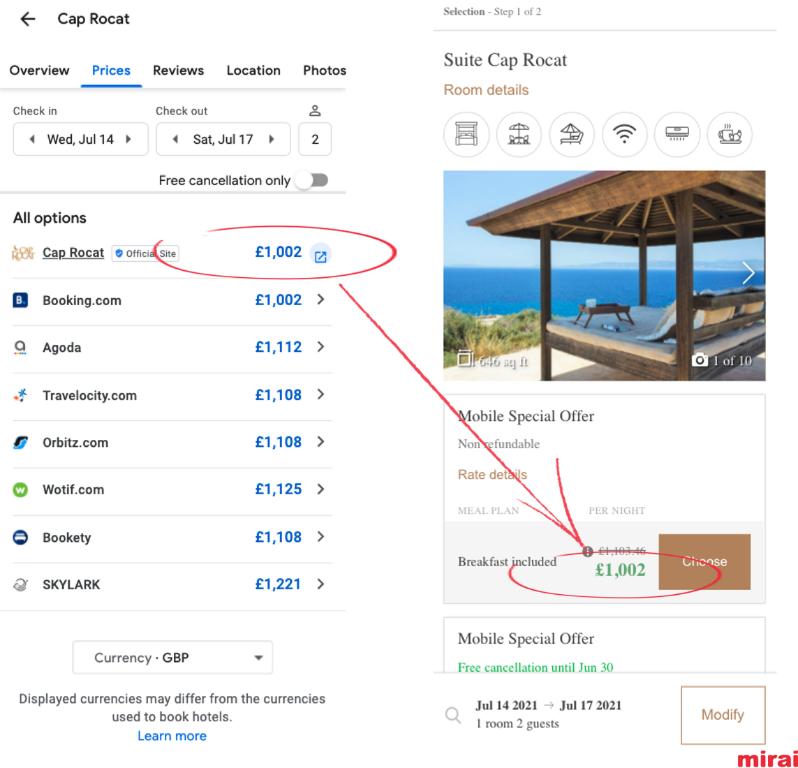 Cohérence des devises et des taxes dans les annonces d'hôtels de Google - Mirai