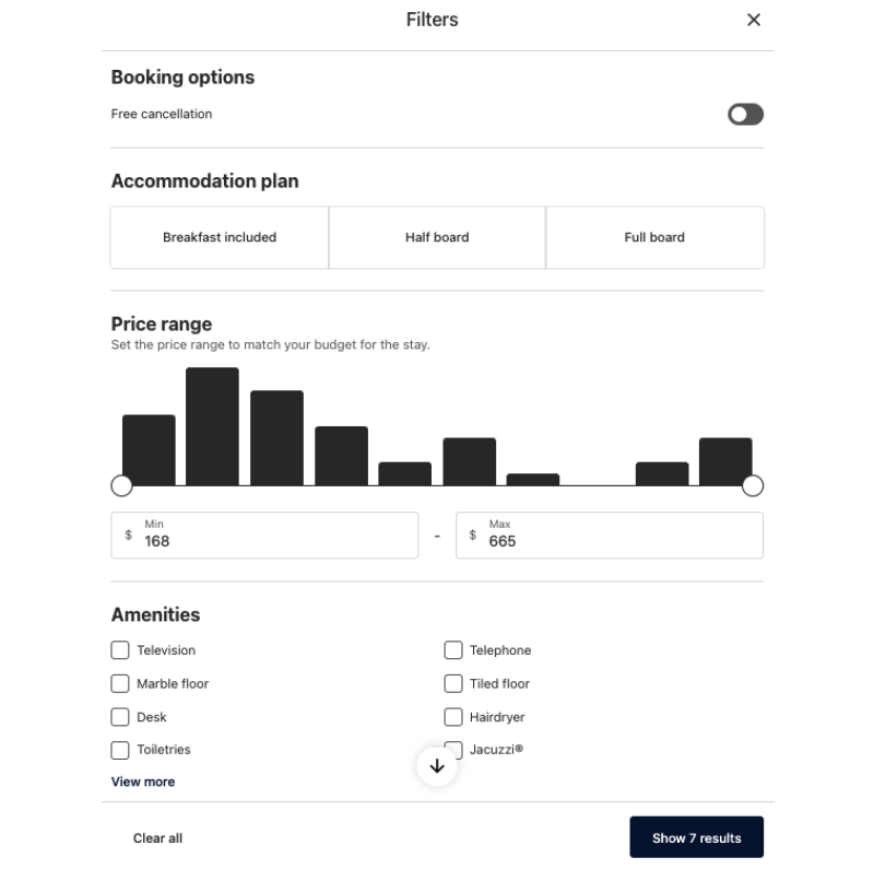 filtres intelligents nouveau mirai moteur reservations hotel