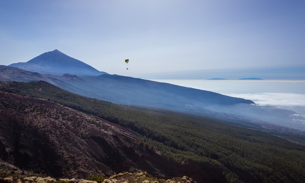 person paragliding in Tenerife at the Teide