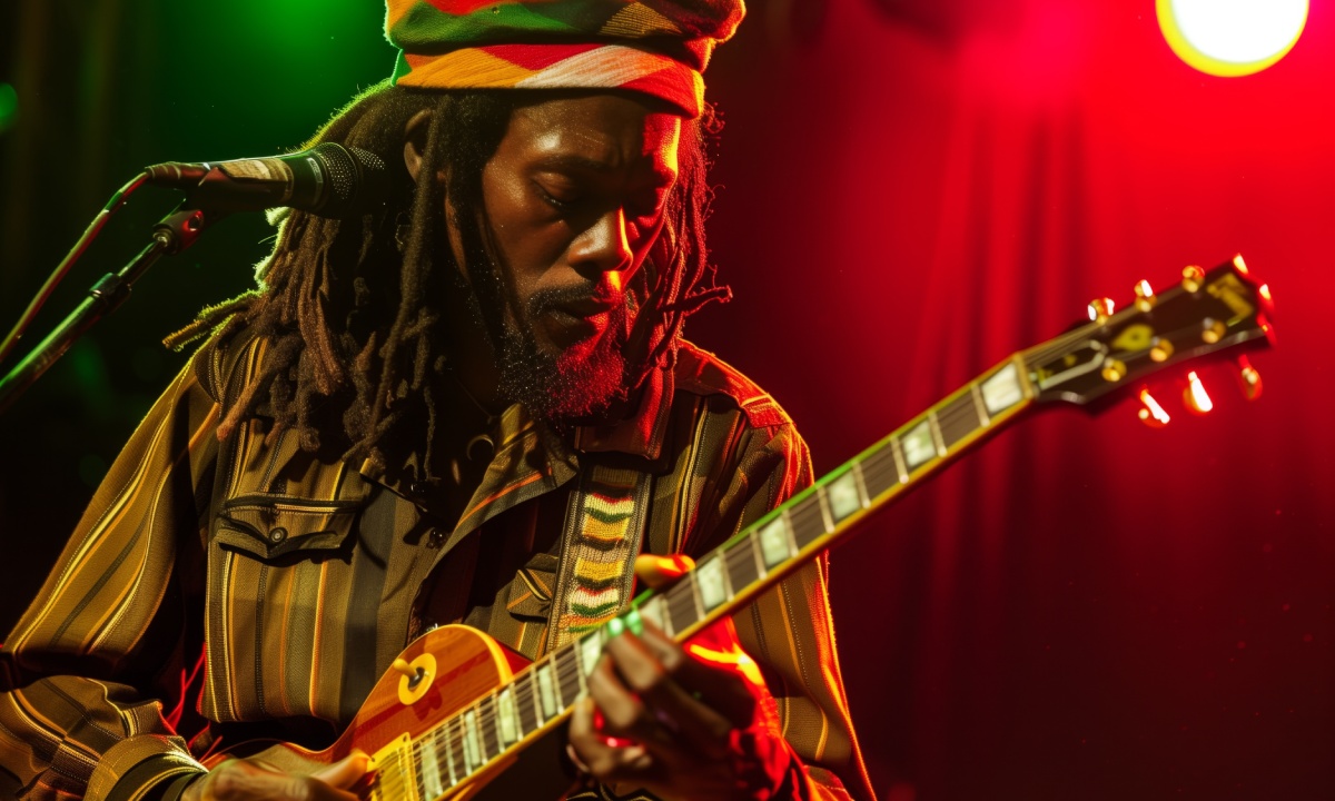 Reggae singer playing guitar