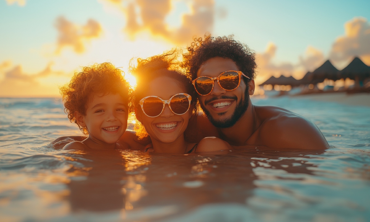 Mother, father and child on the beach