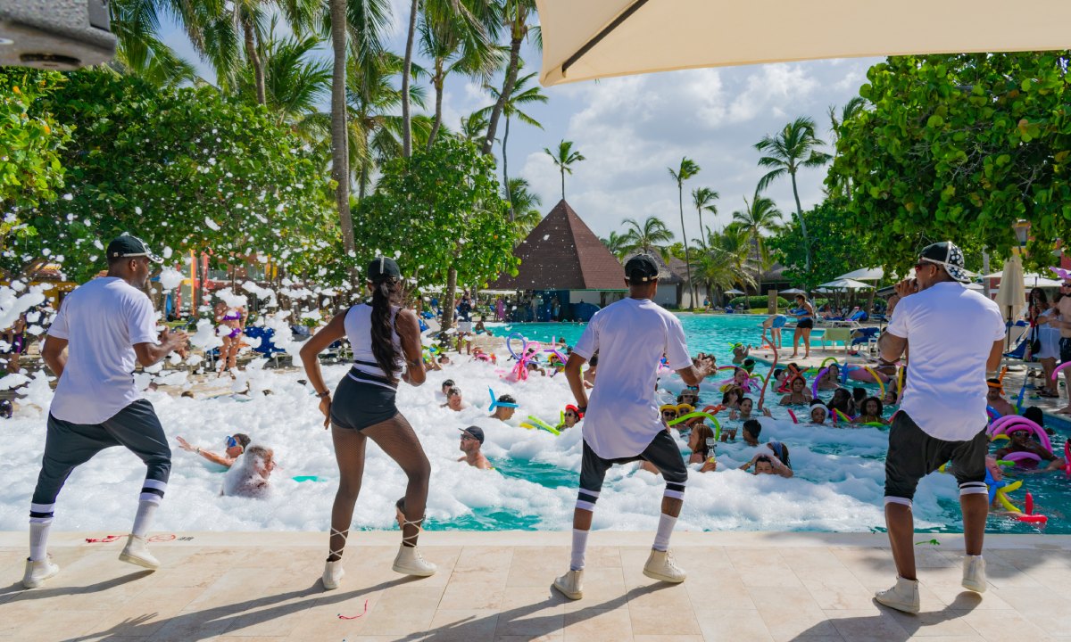 A foam party in the pool