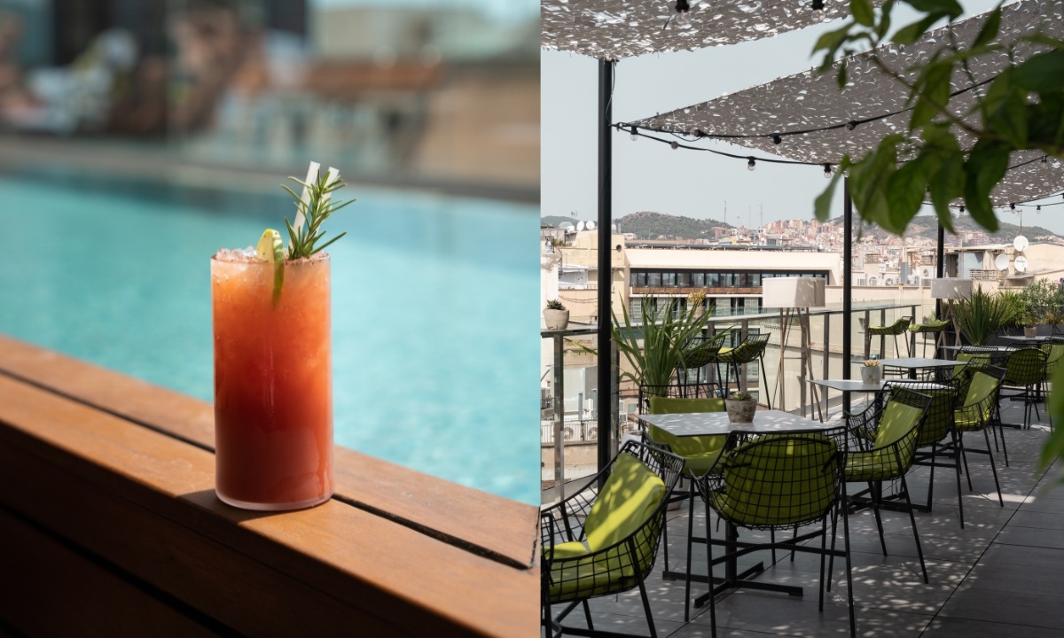 Drinks next to a poolside terrace