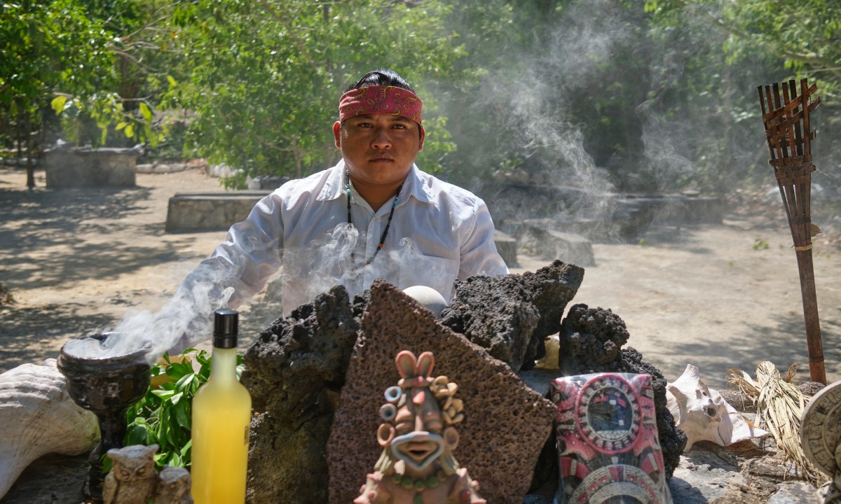 A shaman performing a Mayan ritual