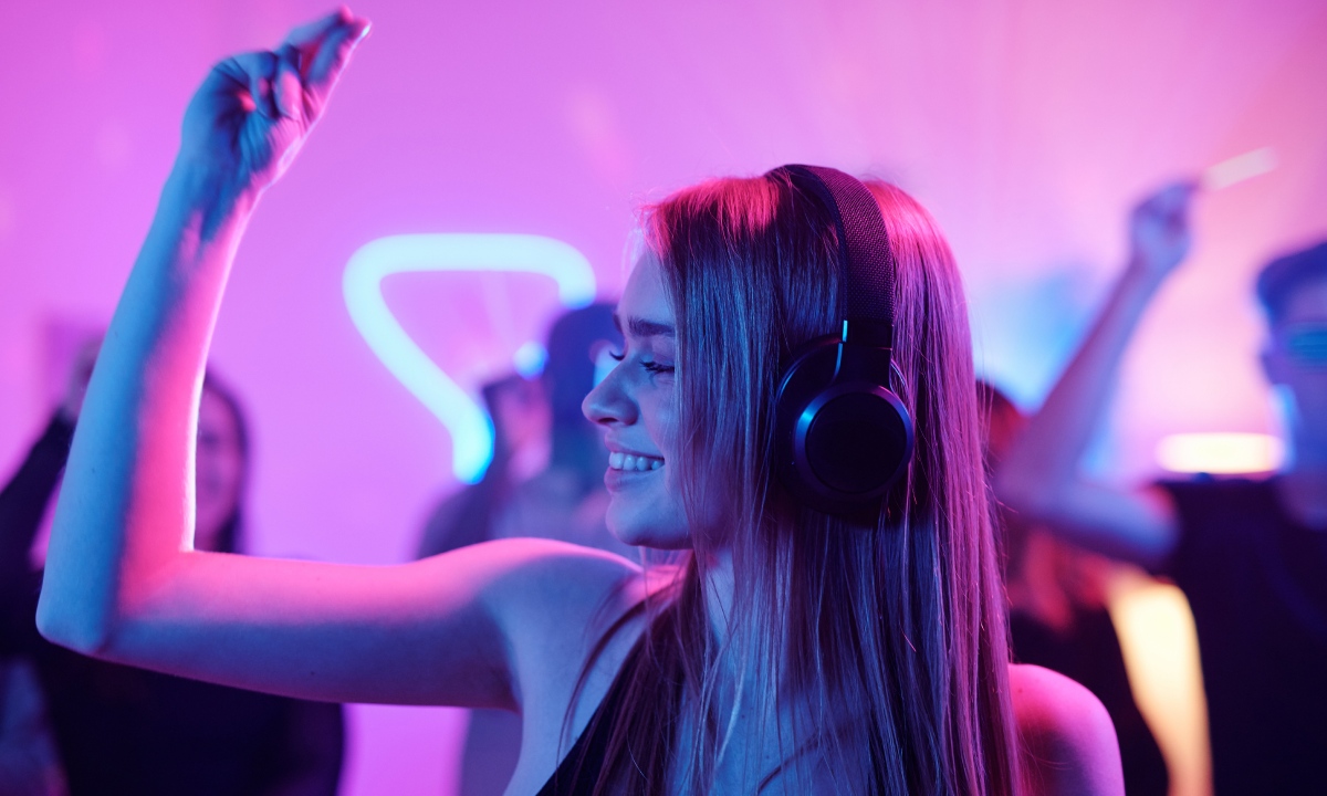 Woman dancing at Silent Headphone Party