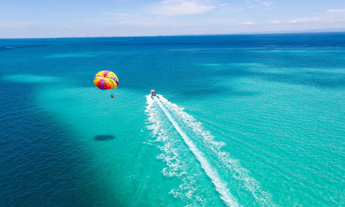 Parasailing over the Caribbean Sea