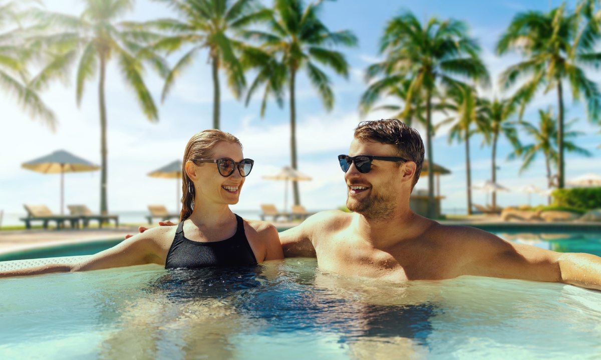 A couple in a hot tub in a Princess hotel