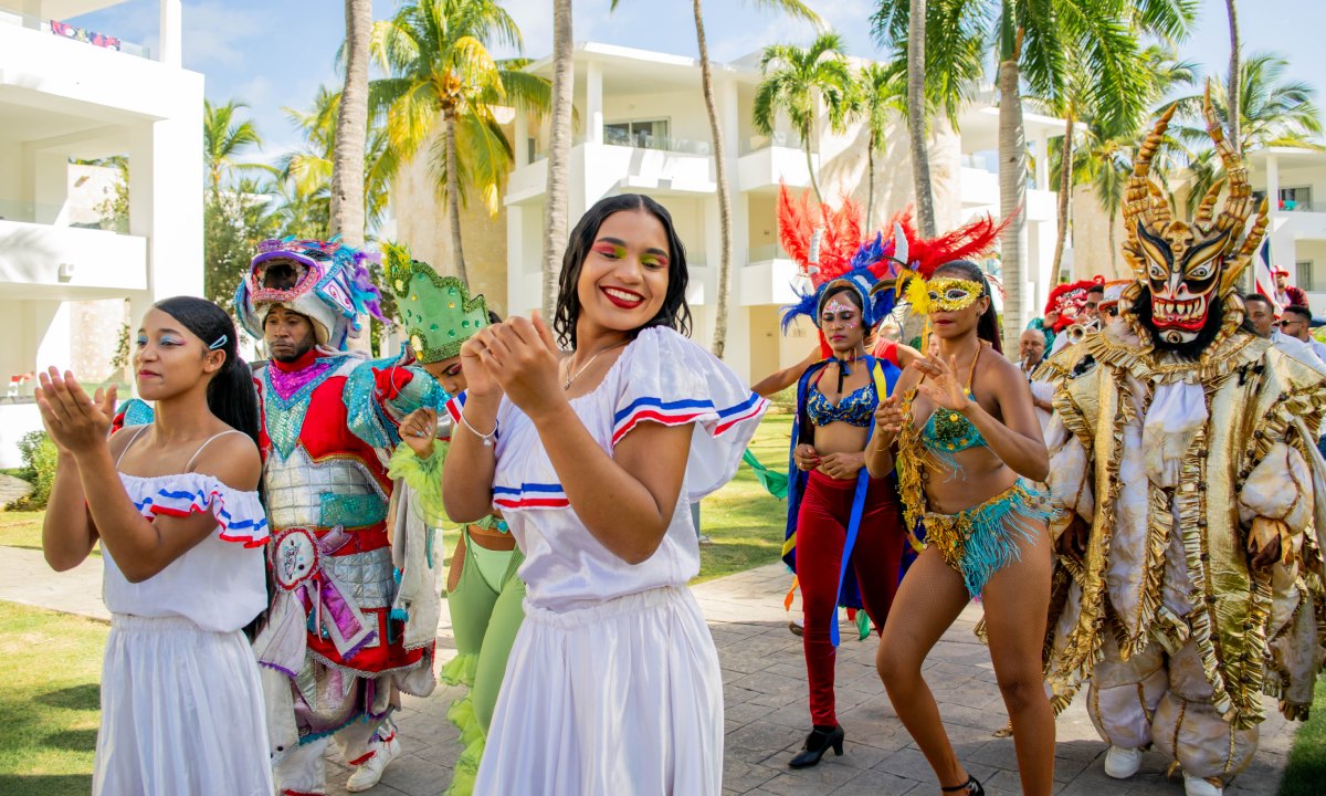 Dancers parading at carnival time in the Dominican Republic