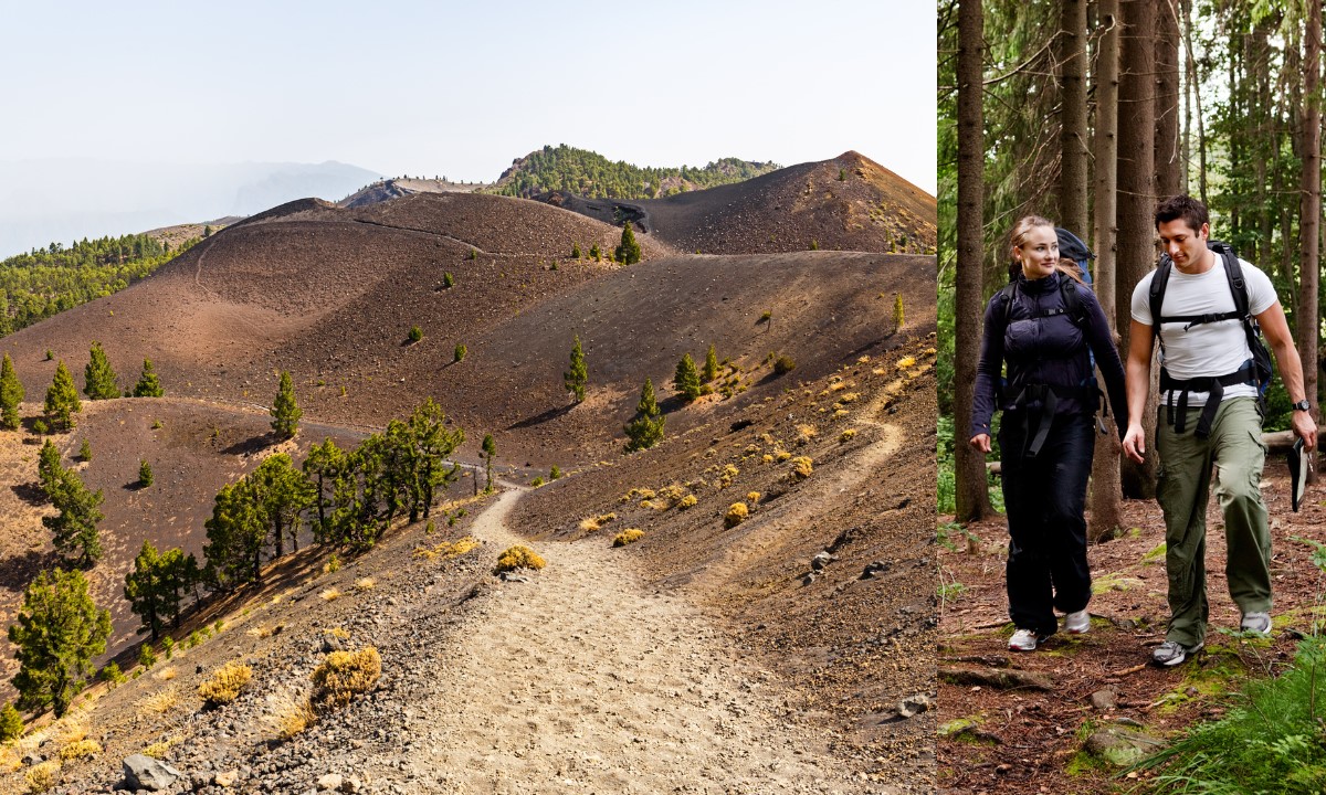 Pareja caminando por la Ruta de los Volcanes en La Palma, un entorno natural romántico