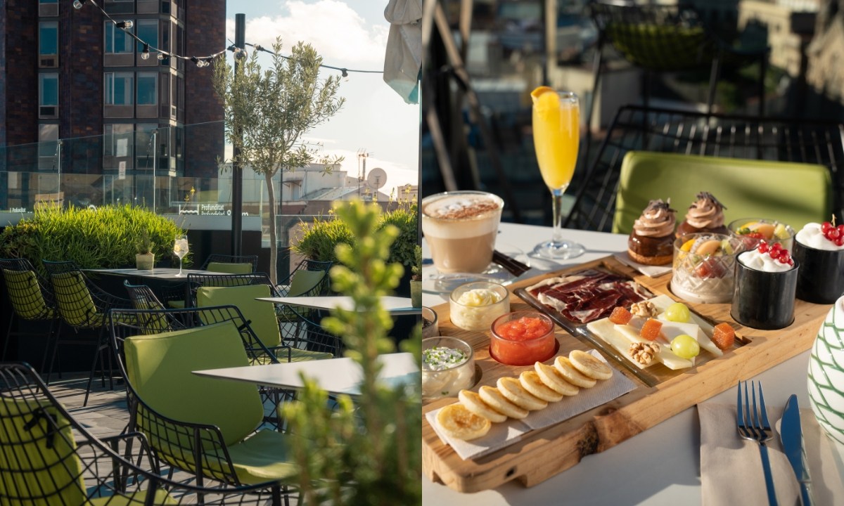 Terraza en azotea y desayuno servido en mesa