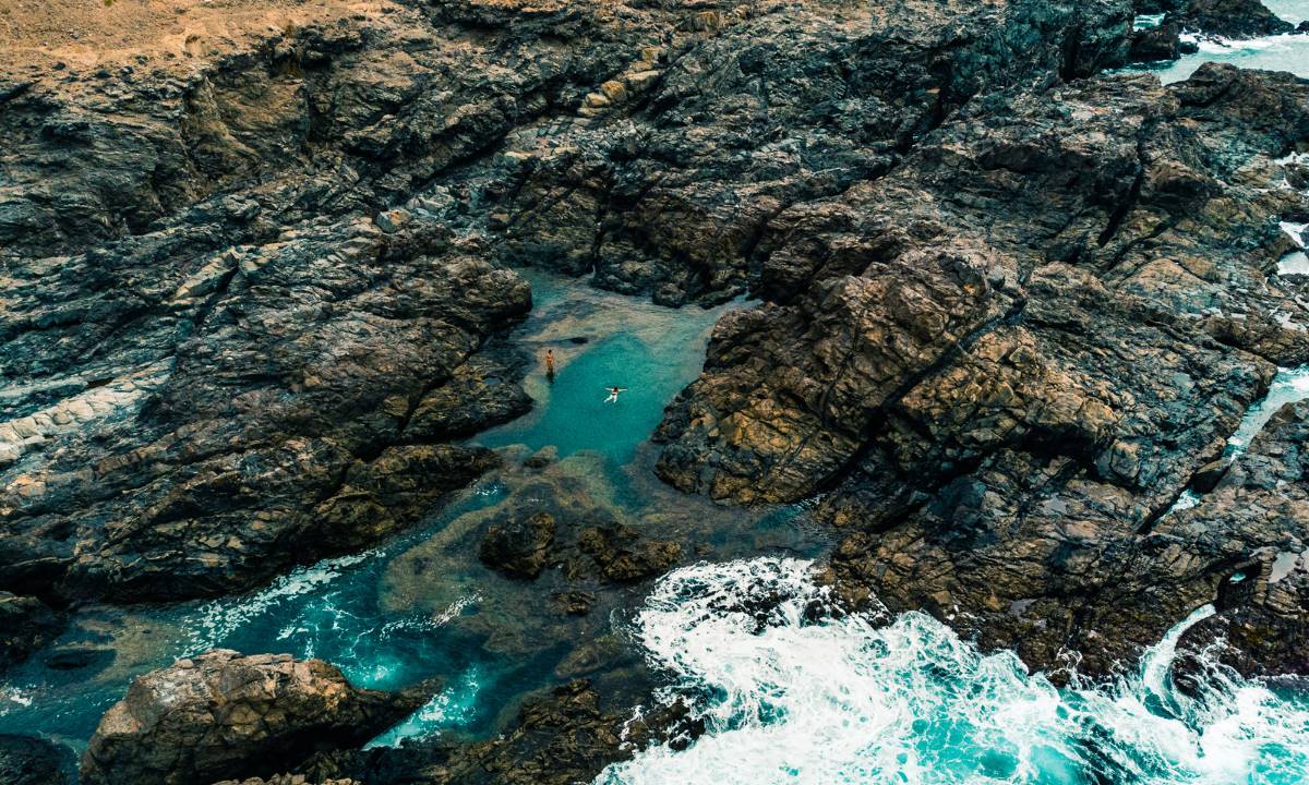 Aerial view of the natural pools at Aguas Verdes in Fuerteventura