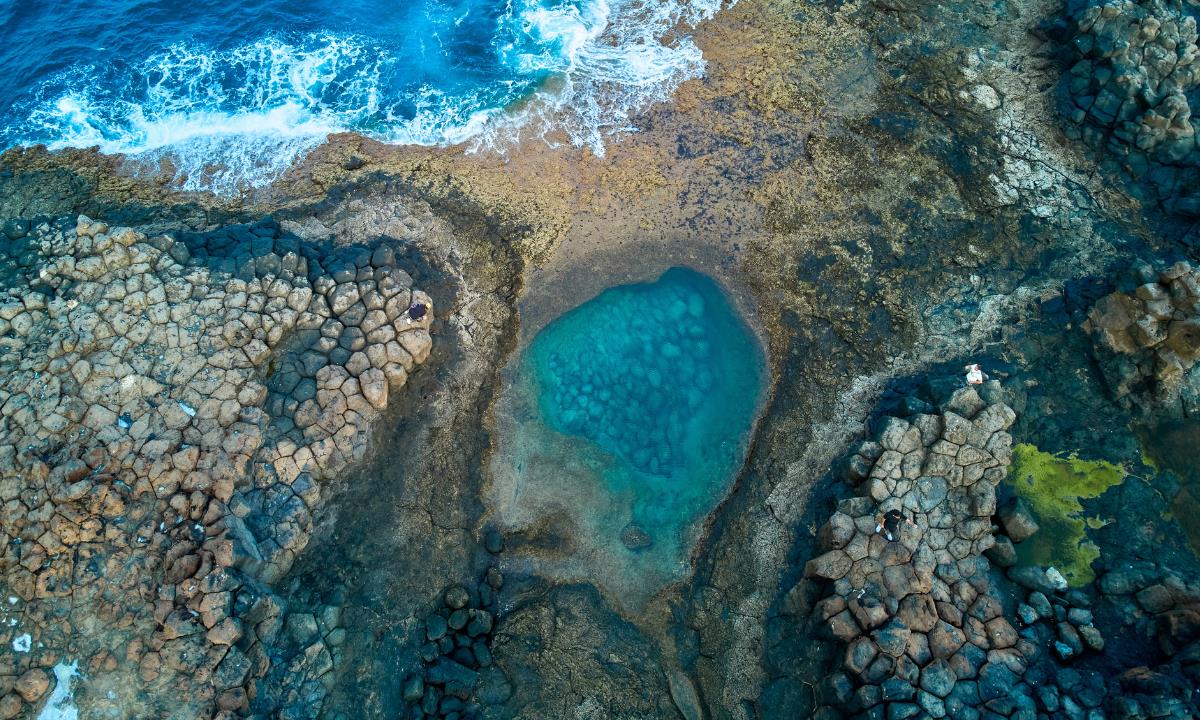 Aerial view of the natural pool at Caleta de Fuste