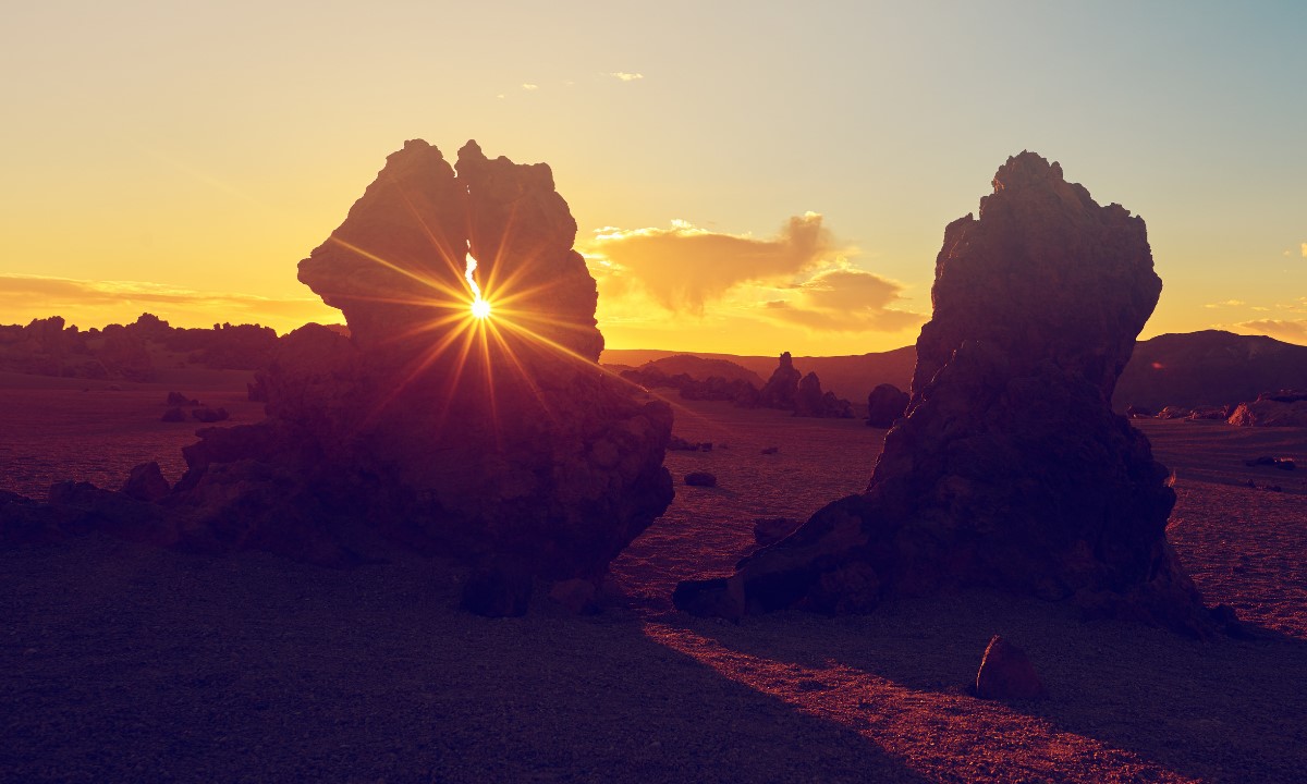Volcanic landscape in Tenerife at sunset