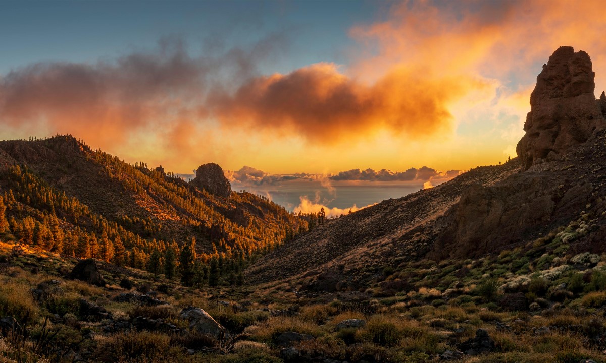 Volcanic landscape in Tenerife at dusk