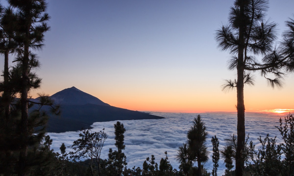 Views of Mount Teide and the sea of clouds from Chipeque Viewpoint in Teide National Park