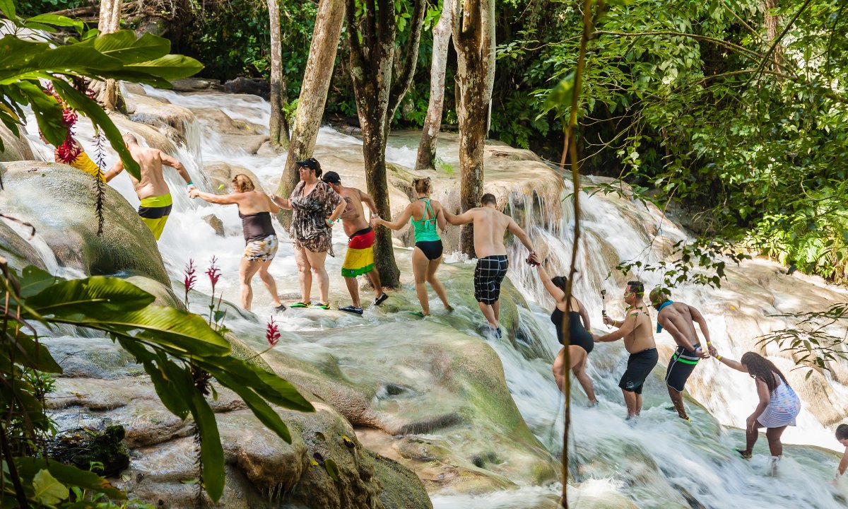 eople climbing the waterfall at Dunn’s River