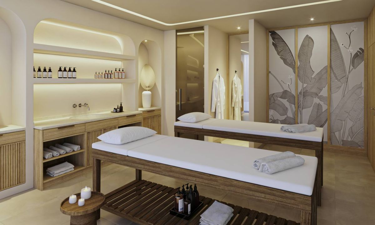 Cabina doble de masajes y tratamientos relajantes en el centro de bienestar del hotel Princess Taurito.