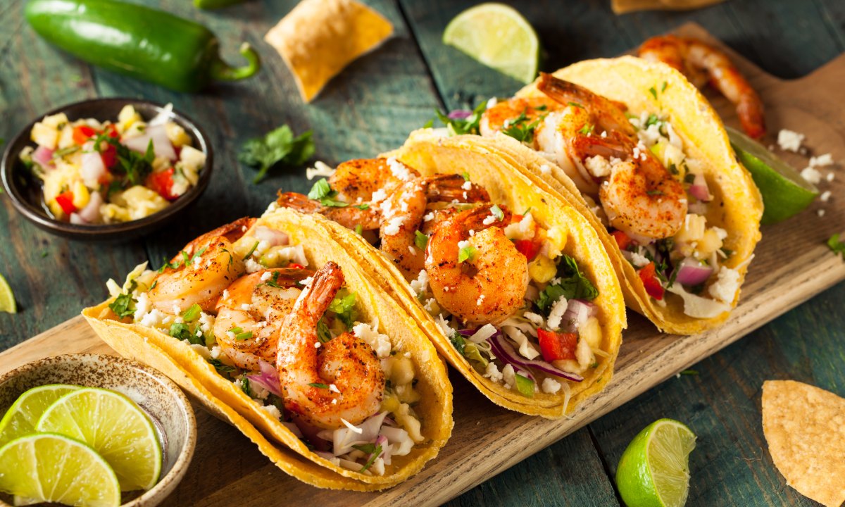 Tacos de arroz y gambas