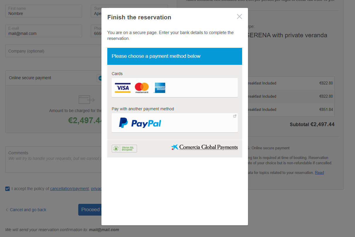 Iframe payment - reservation proccess Mirai