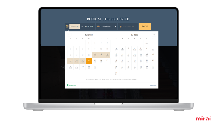 calendário preços Mirai integrado website